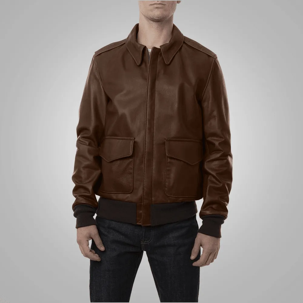 Brown Lambskin A-2 Flight Leather Jacket For Men