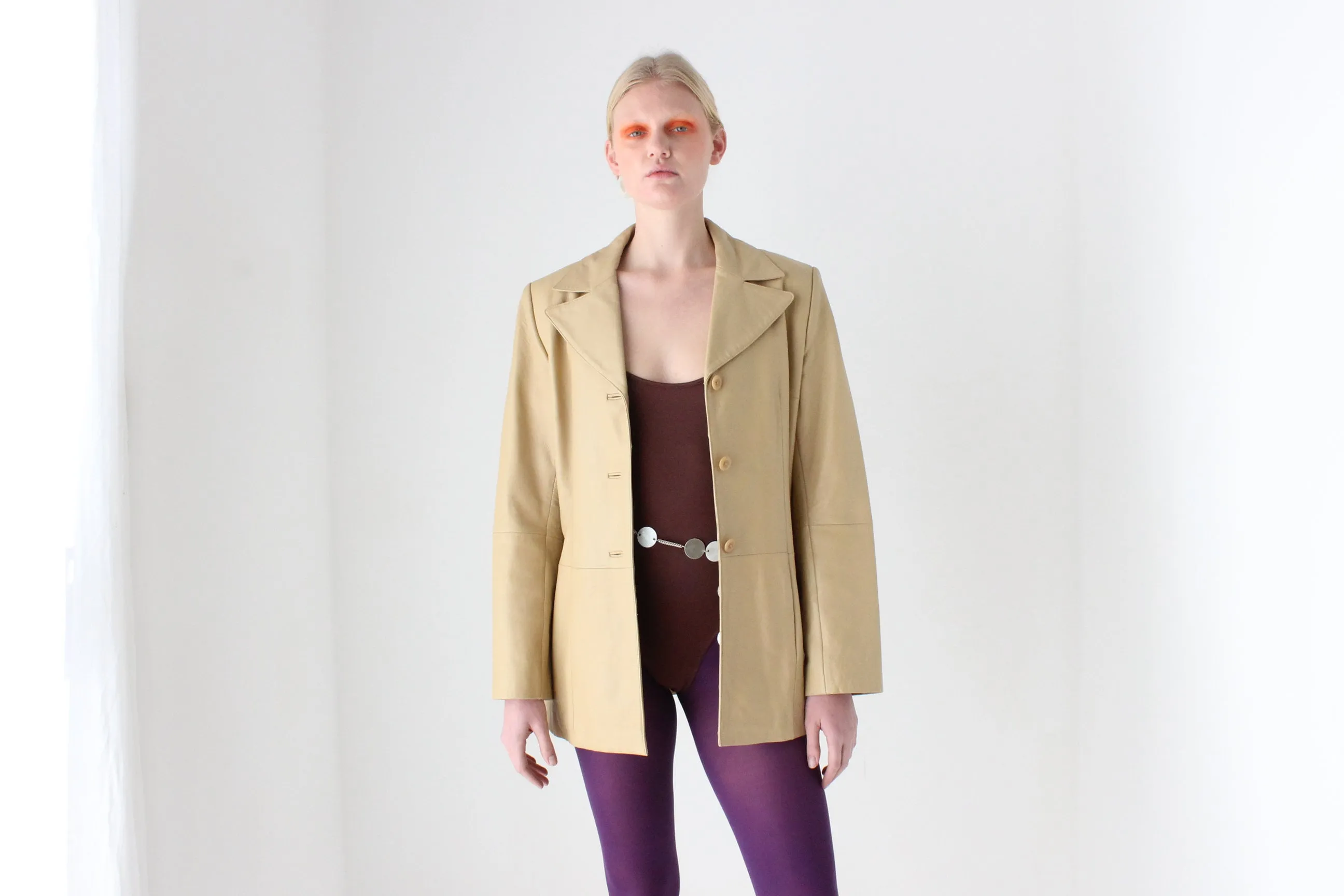 Minimal 90s LAMBSKIN Leather Buttery Soft Neutral Coat