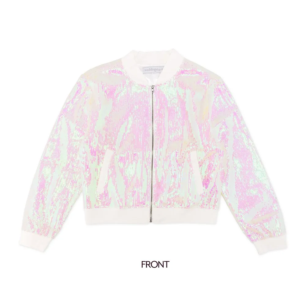 SPARKLY IRIDESCENT PINK SEQUIN BOMBER JACKET - BRIDE